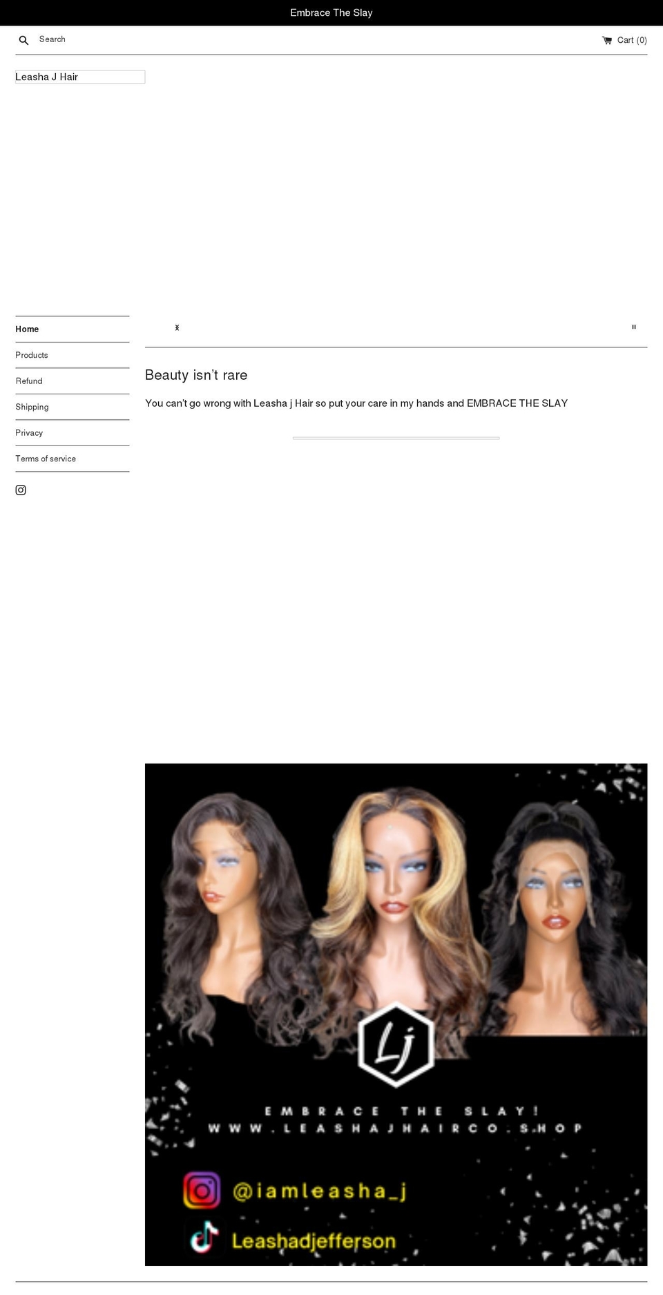 leashajhairco.shop shopify website screenshot