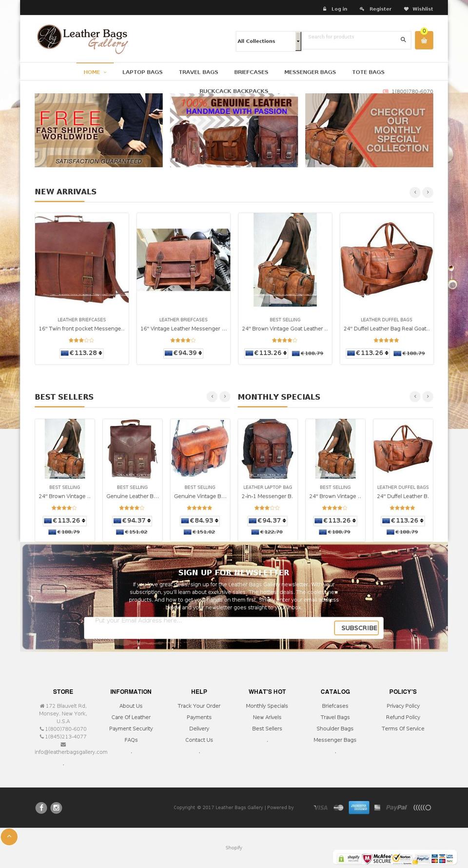 leatherbagsgallery.com shopify website screenshot