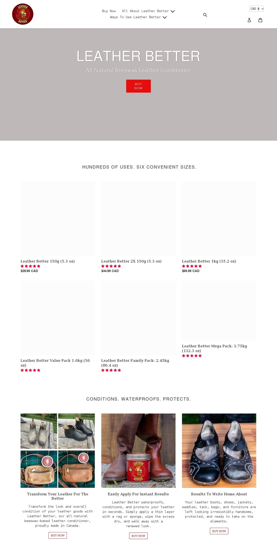 leatherbetter.ca shopify website screenshot