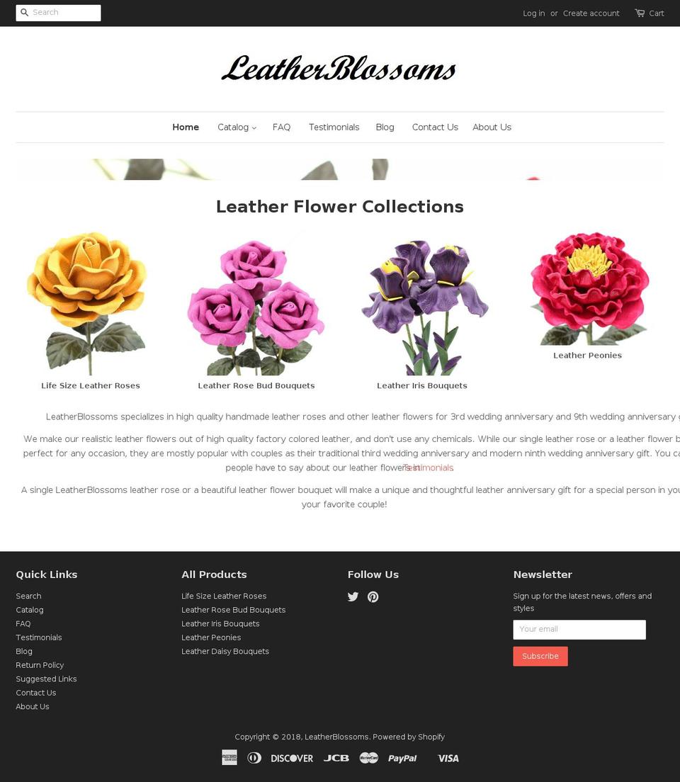 leatherblossoms.com — Shopify storefront screenshot