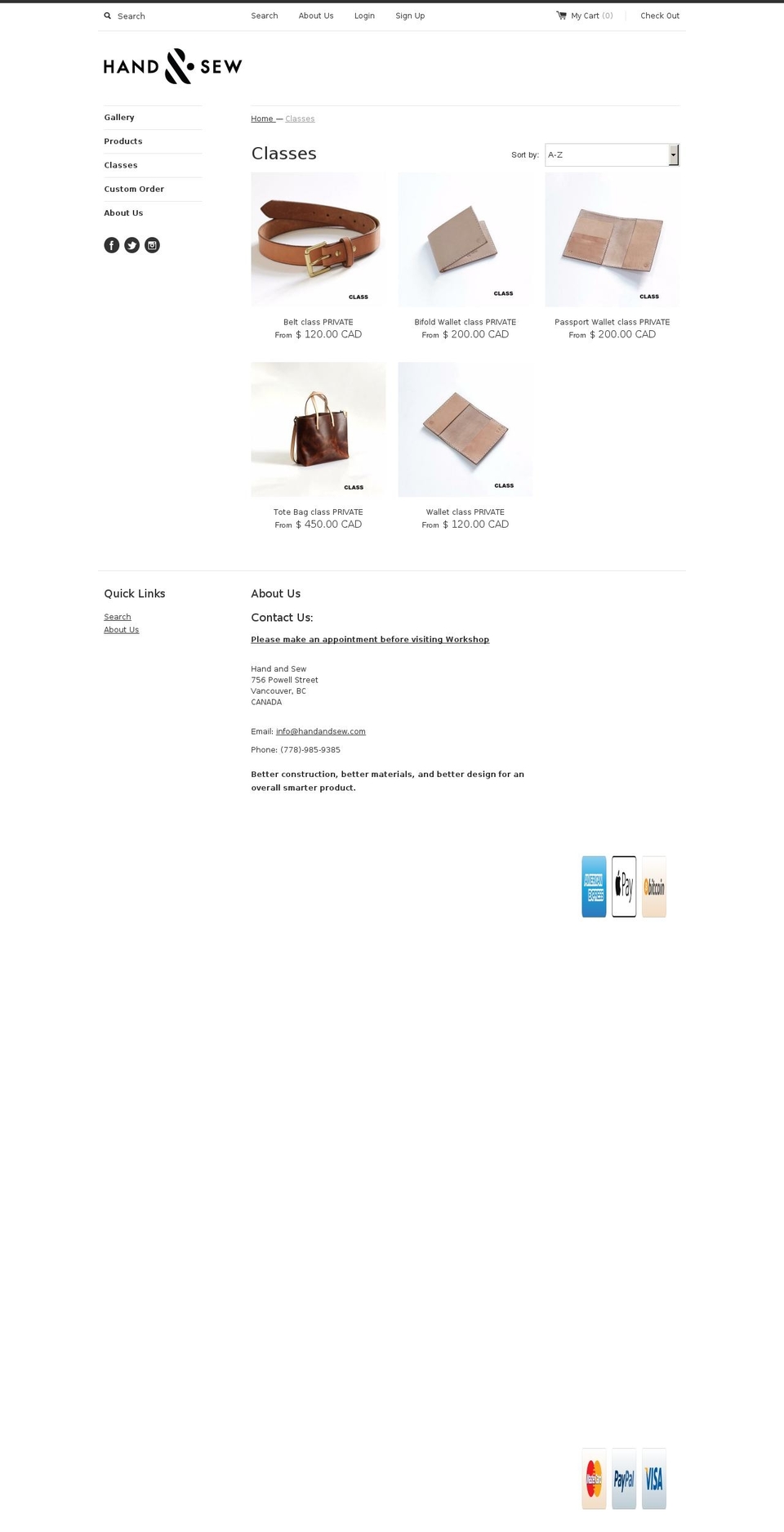 leatherclass.com shopify website screenshot