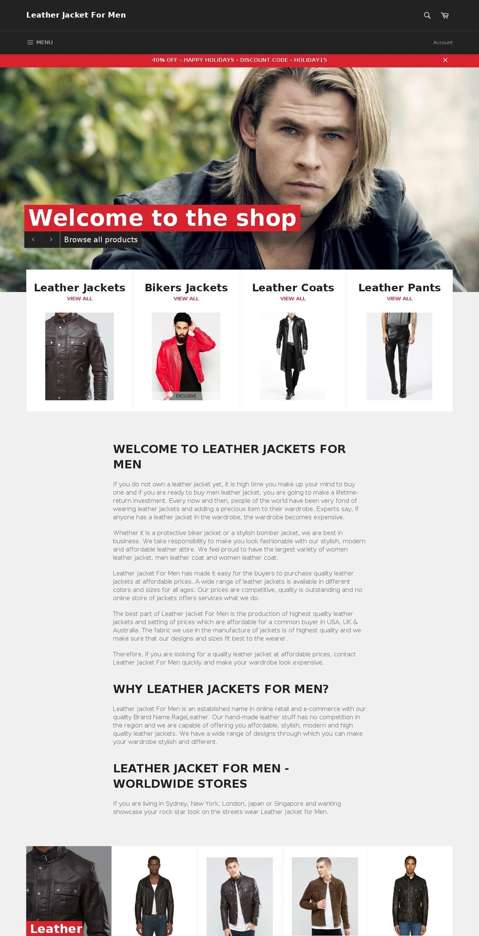 leatherjacketformen.com shopify website screenshot