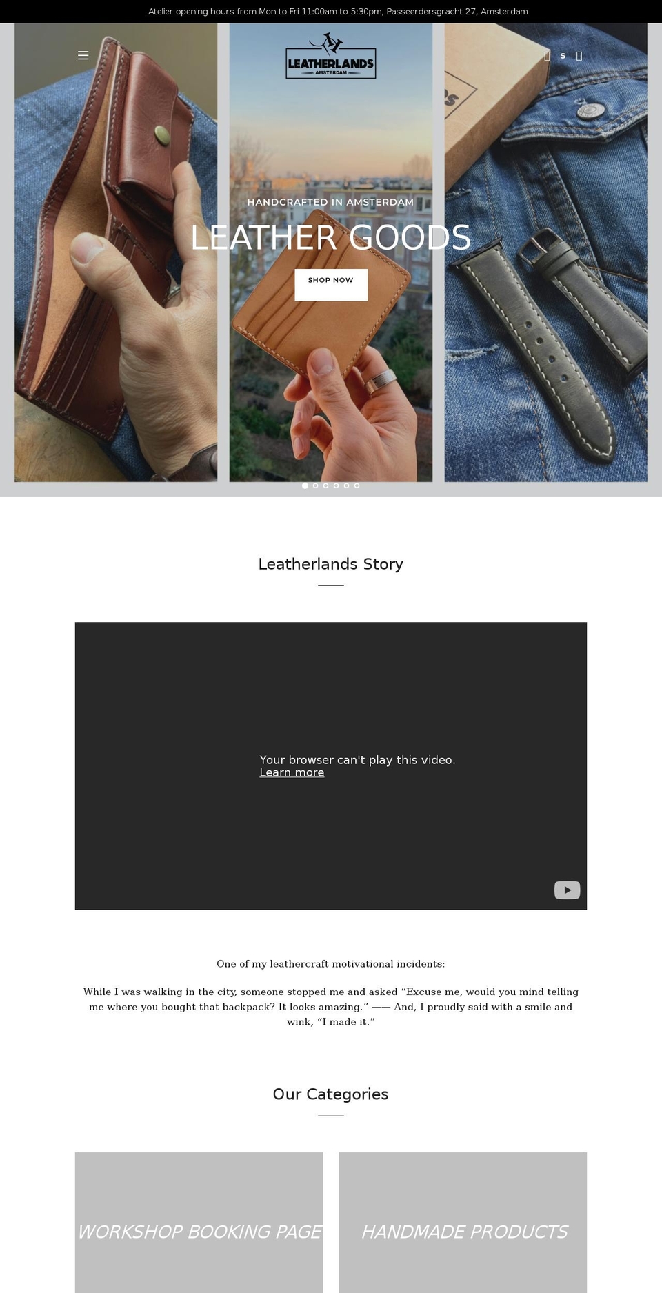 leatherlands.nl shopify website screenshot