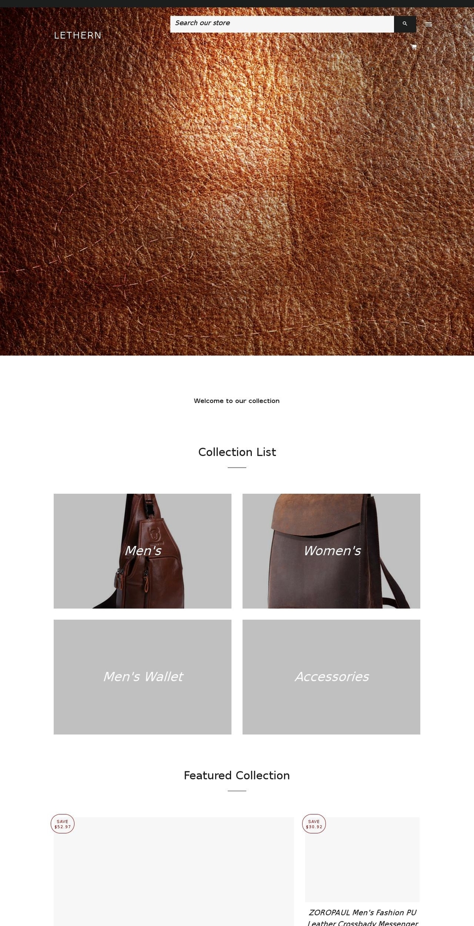 leathern.net shopify website screenshot