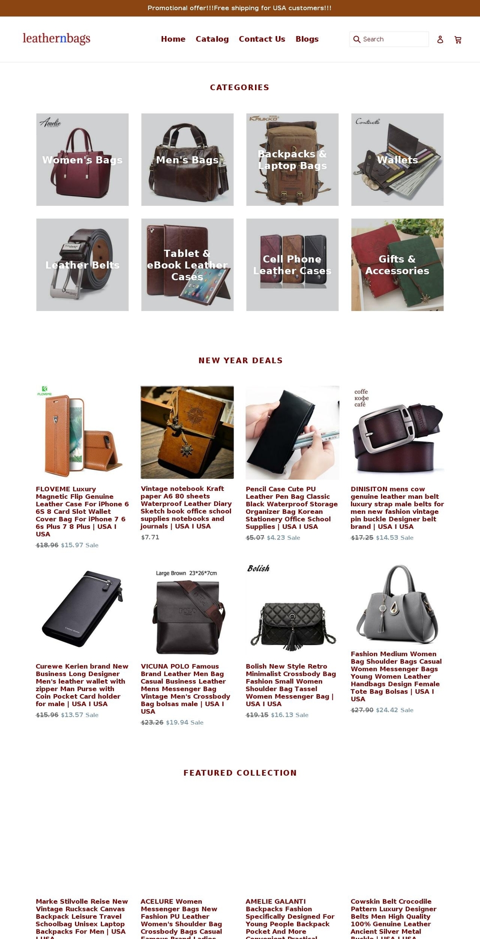 leathernbags.com — Shopify storefront screenshot