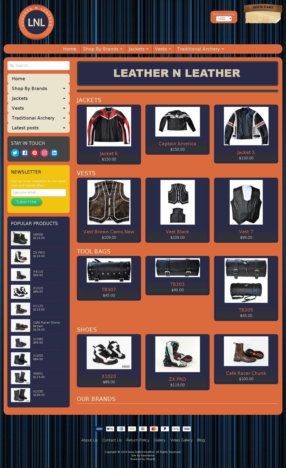 leathernleather.com — Shopify storefront screenshot