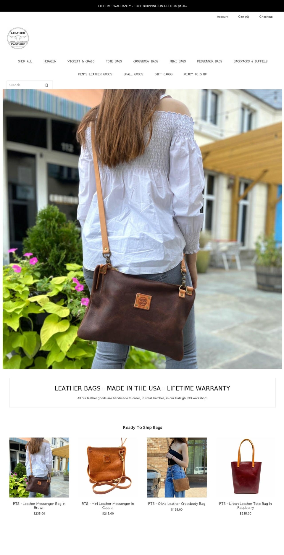 Grid Afterpay  with Installments message Shopify theme site example leatherpasture.com
