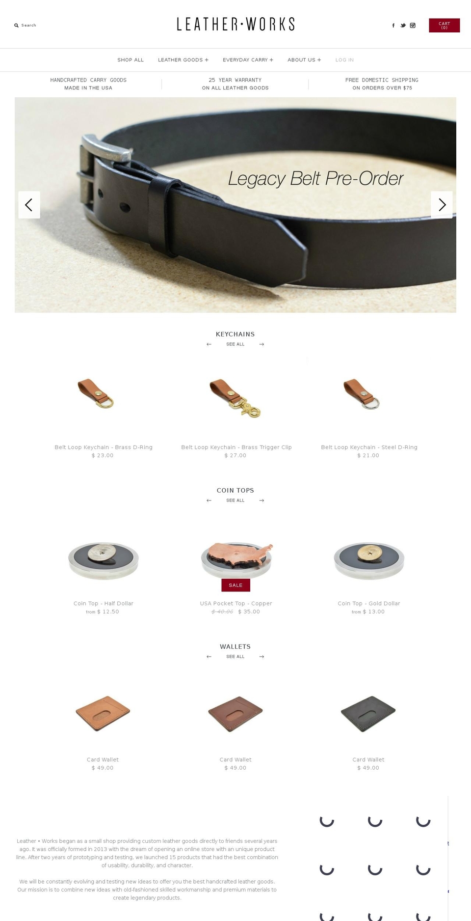 leatherworks.biz shopify website screenshot