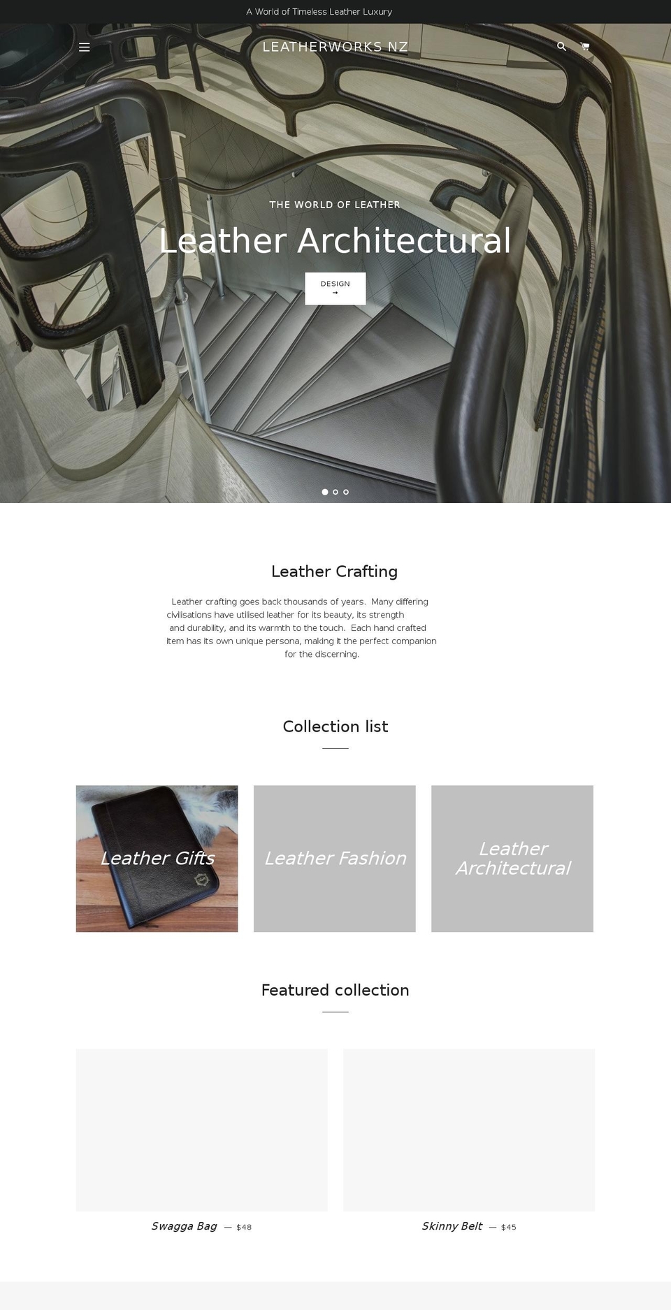 leatherworks.co.nz shopify website screenshot