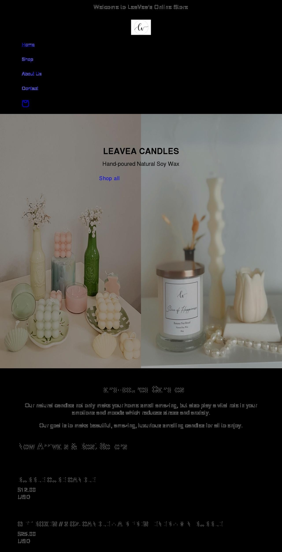 leaveacandles.com shopify website screenshot