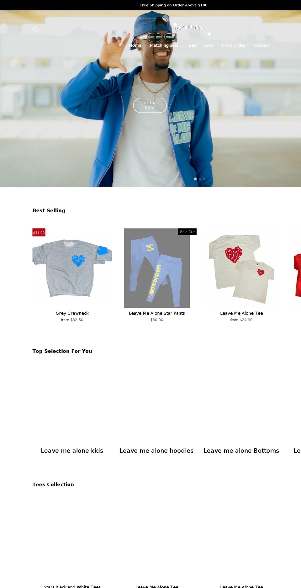 leavemealoneclothing.com shopify website screenshot