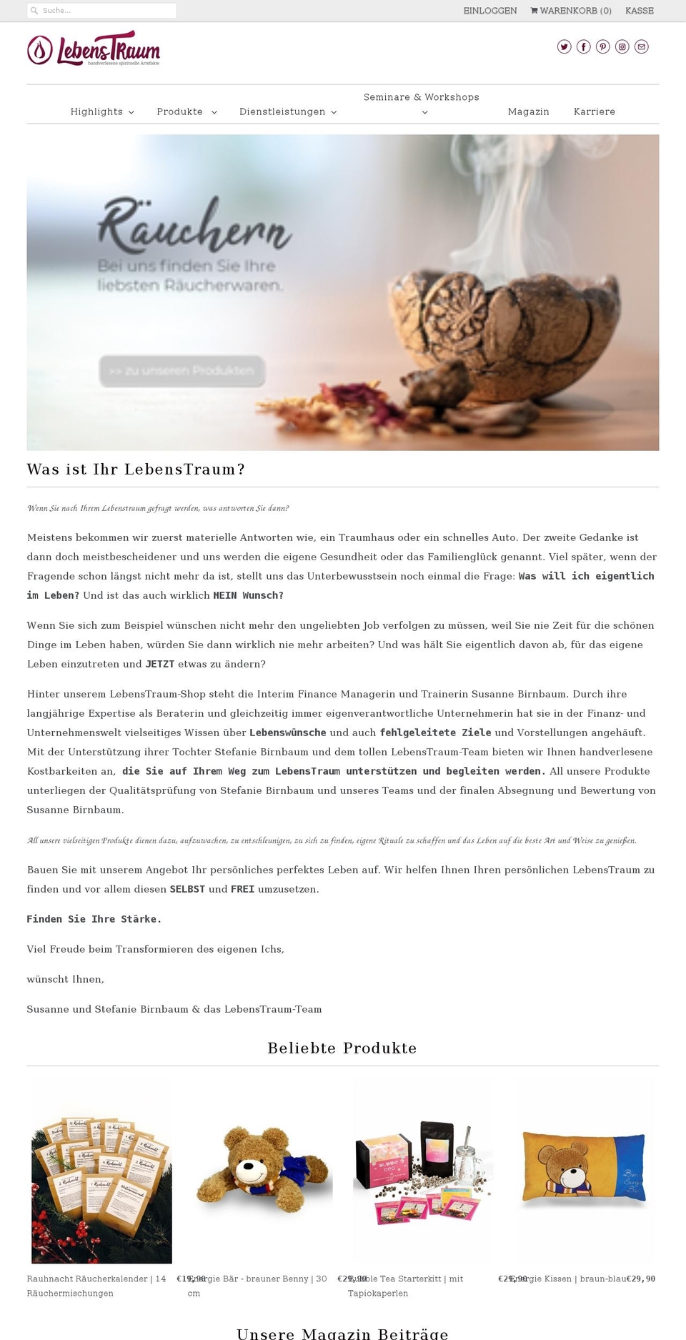 lebenstraum.me shopify website screenshot