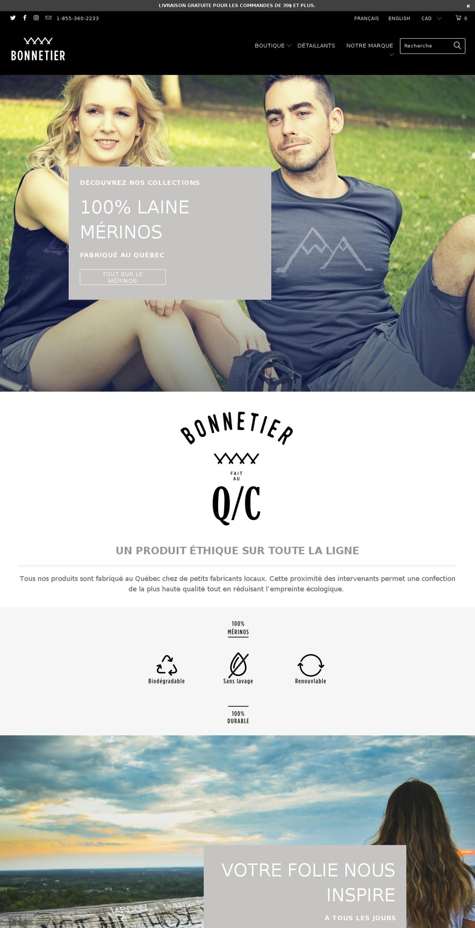 lebonnetier.ca shopify website screenshot