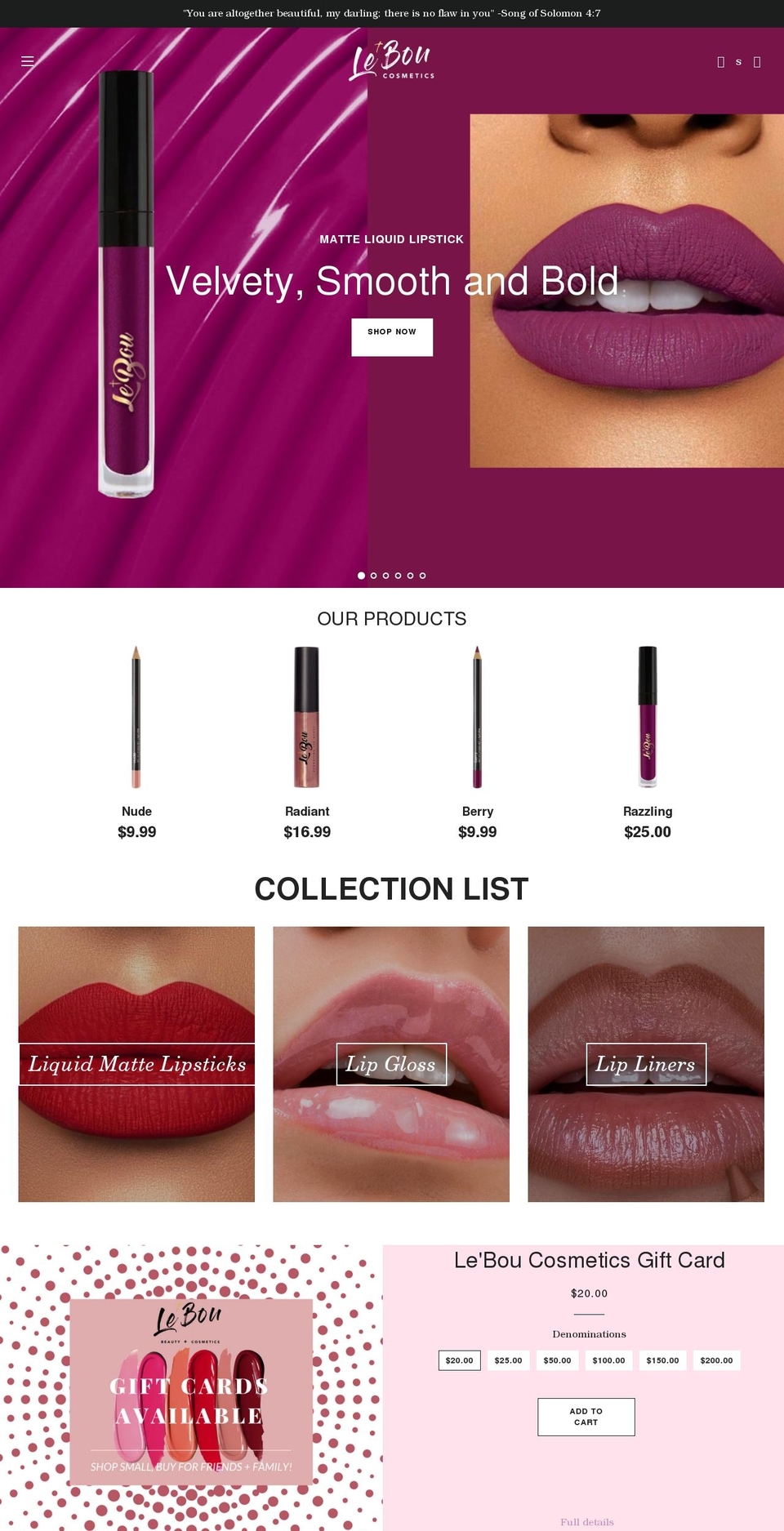leboubeautycosmetics.com shopify website screenshot