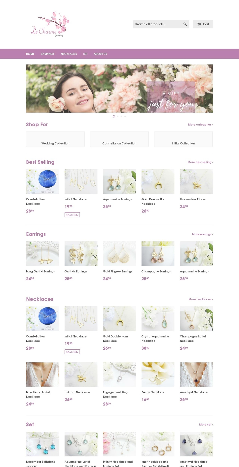 lecharmejewelry.com shopify website screenshot