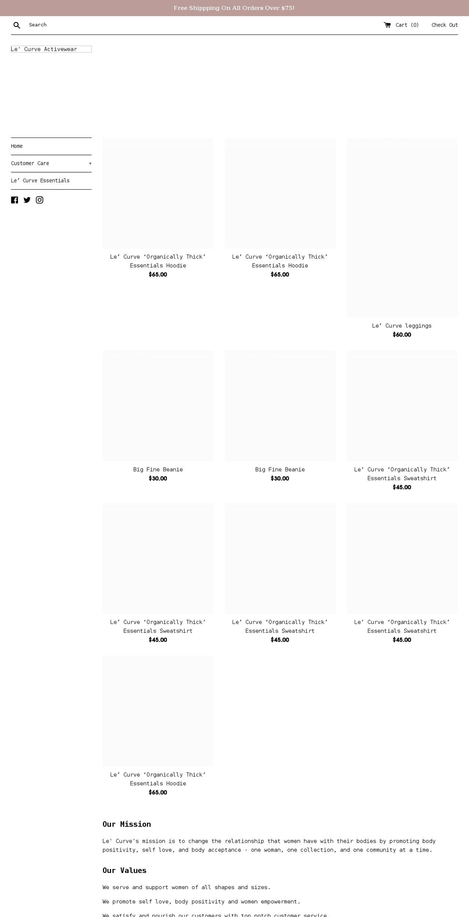 lecurveactivewear.com — Shopify storefront screenshot