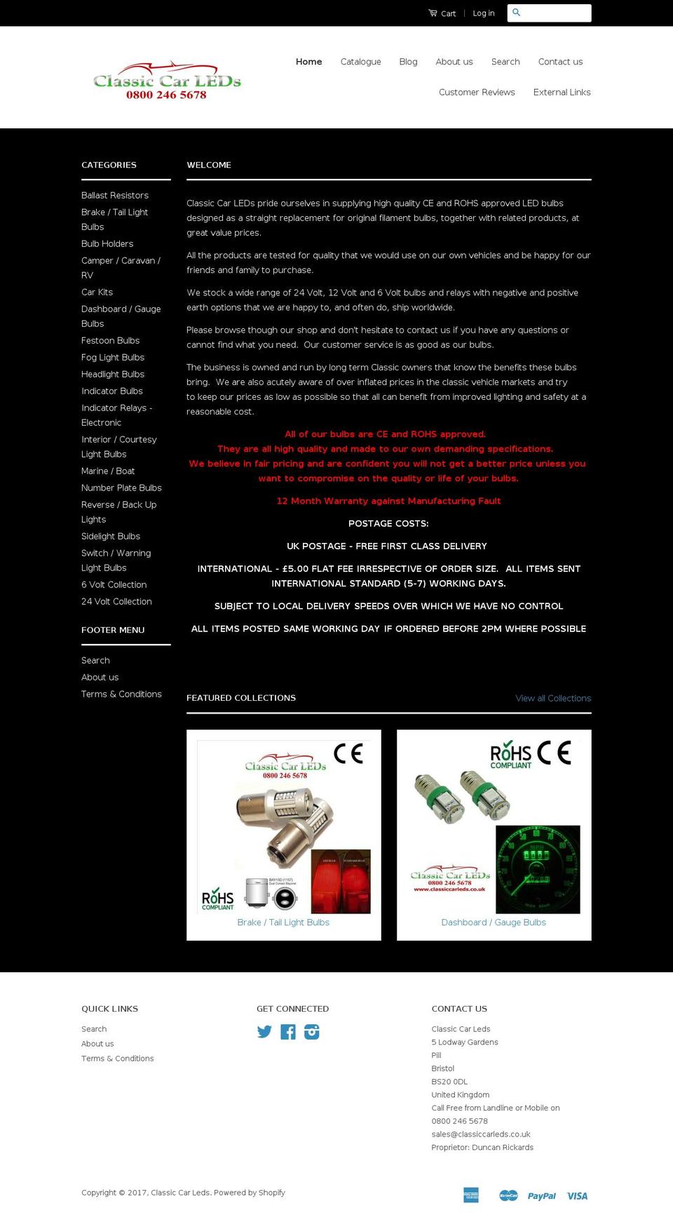 ledbulbsforclassiccars.com shopify website screenshot