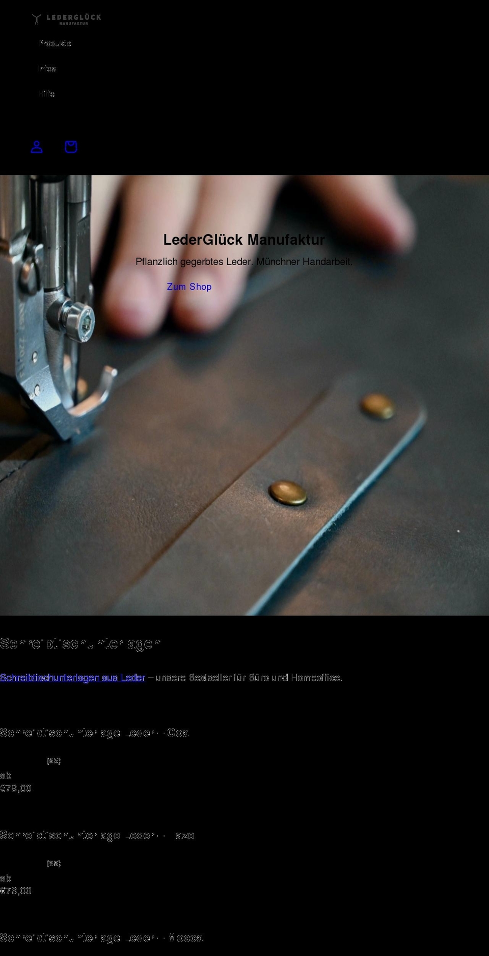 lederglueck.de shopify website screenshot