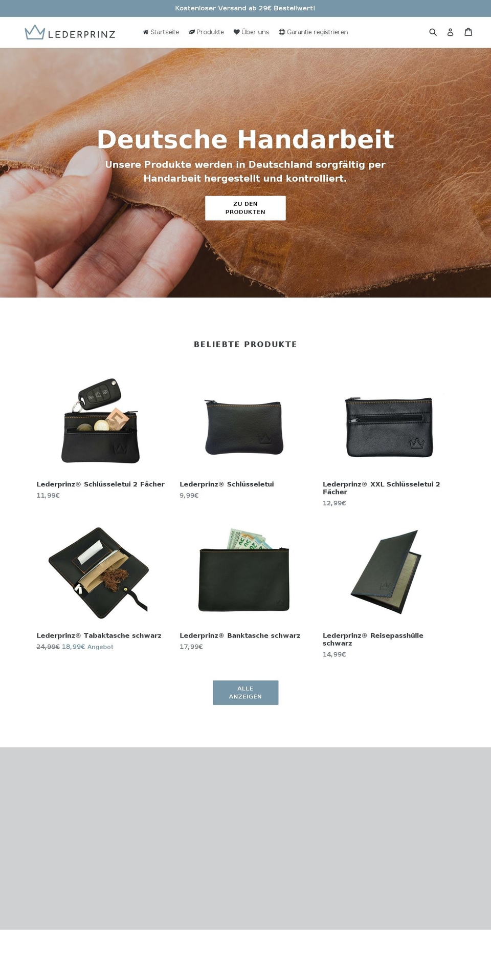 lederprinz.com — Shopify storefront screenshot