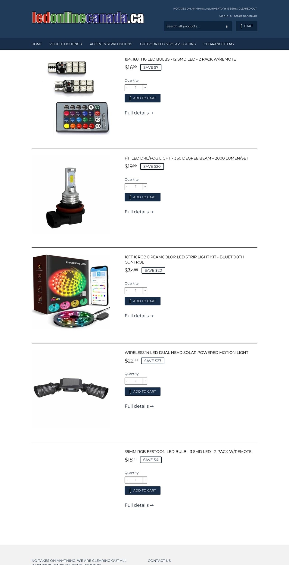ledonlinecanada.com — Shopify storefront screenshot