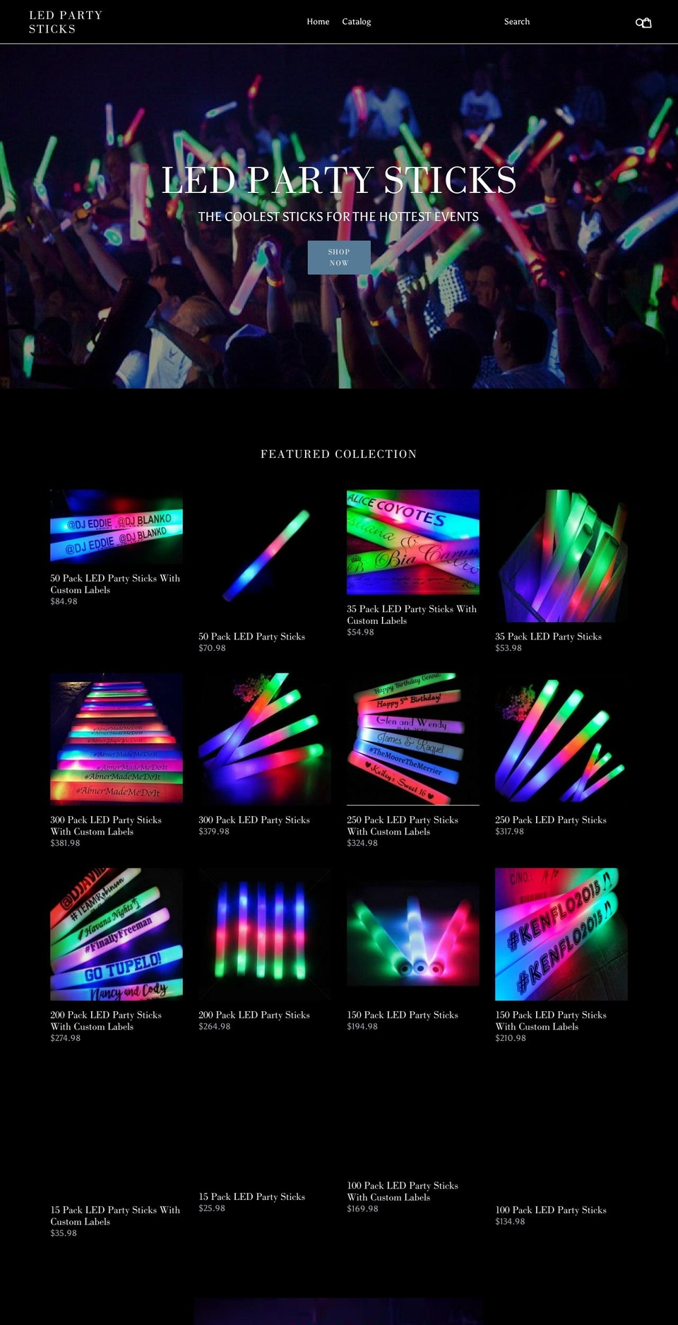ledpartysticks.com — Shopify storefront screenshot