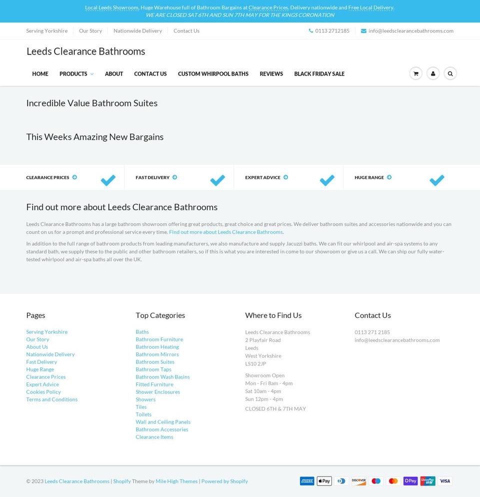 leedsclearancebathrooms.com shopify website screenshot