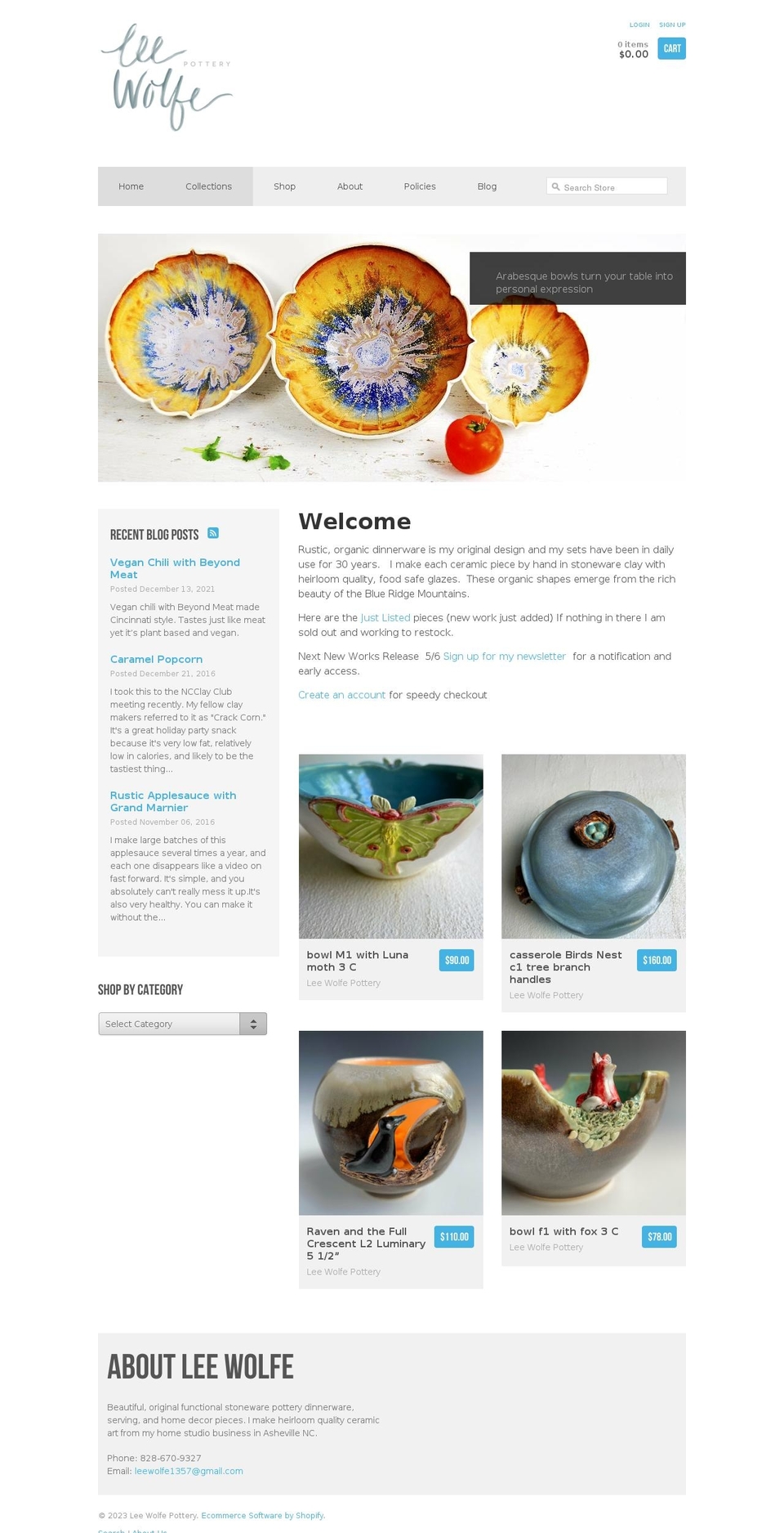 leewolfepottery.myshopify.com shopify website screenshot