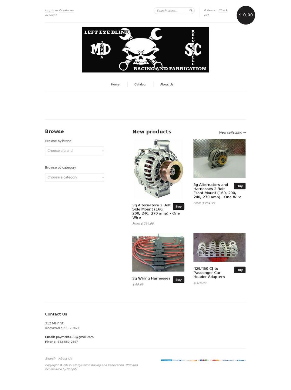 lefteyeblindracing.com shopify website screenshot