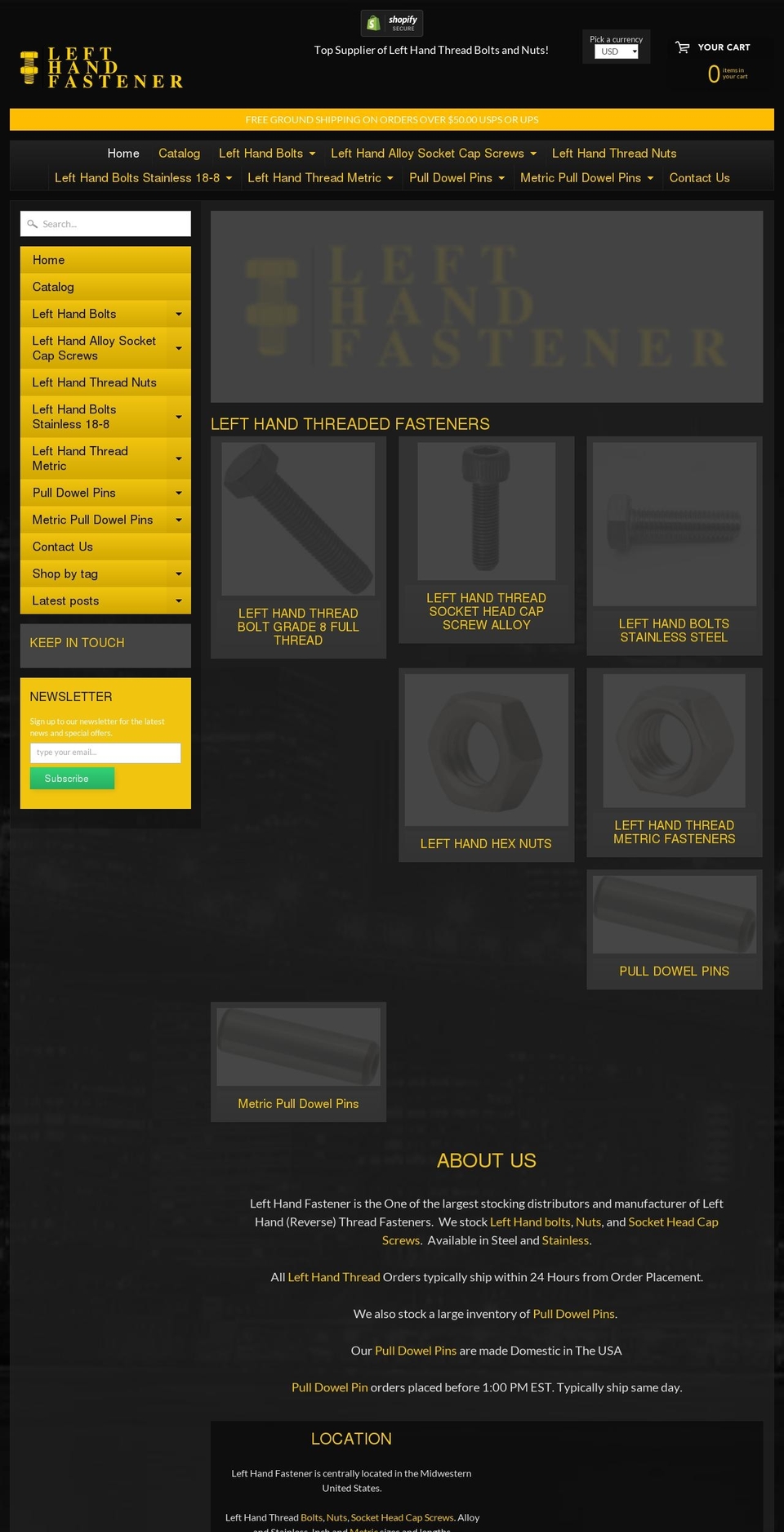 lefthandfastener.com — Shopify storefront screenshot