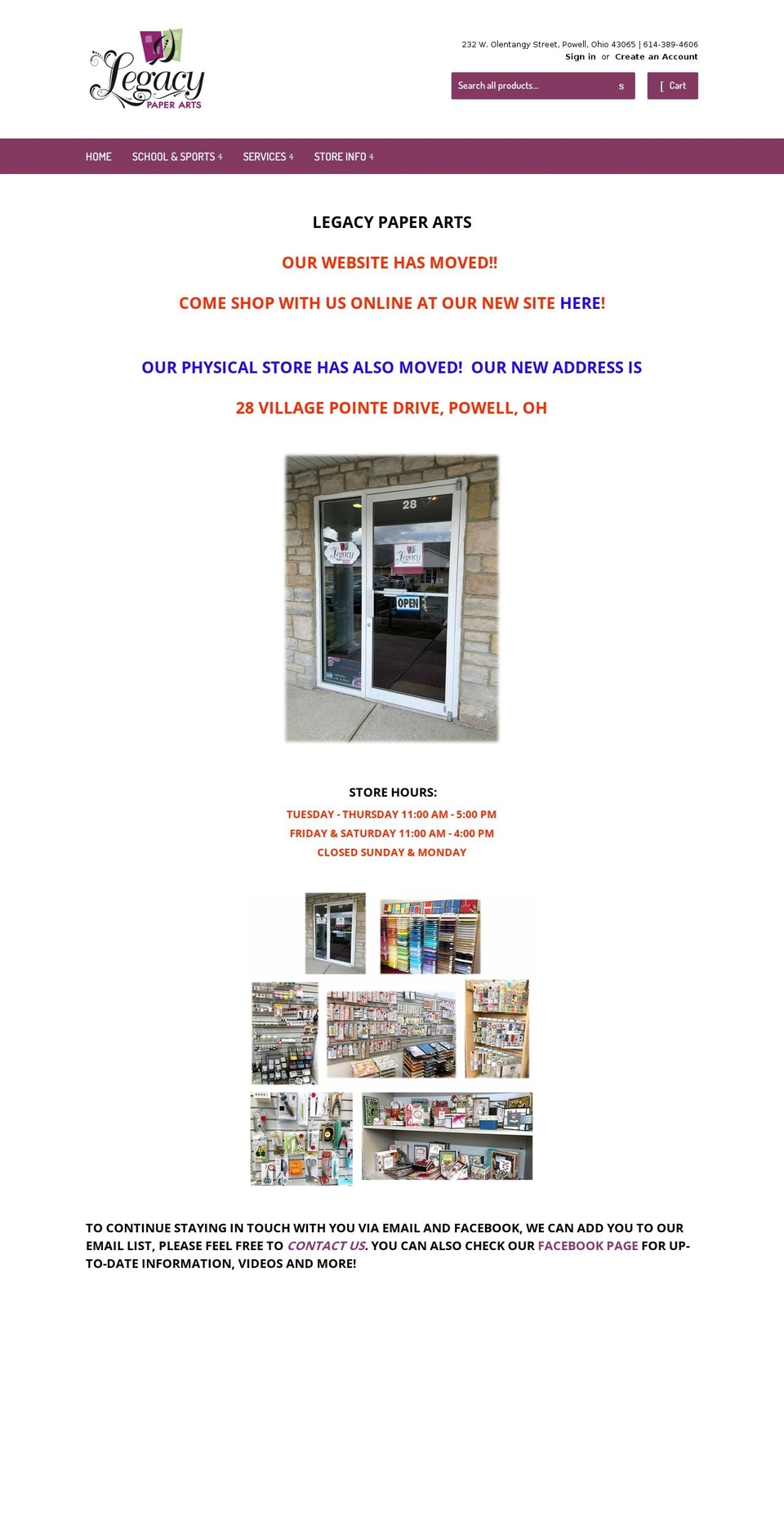 legacy-paper-arts.myshopify.com shopify website screenshot
