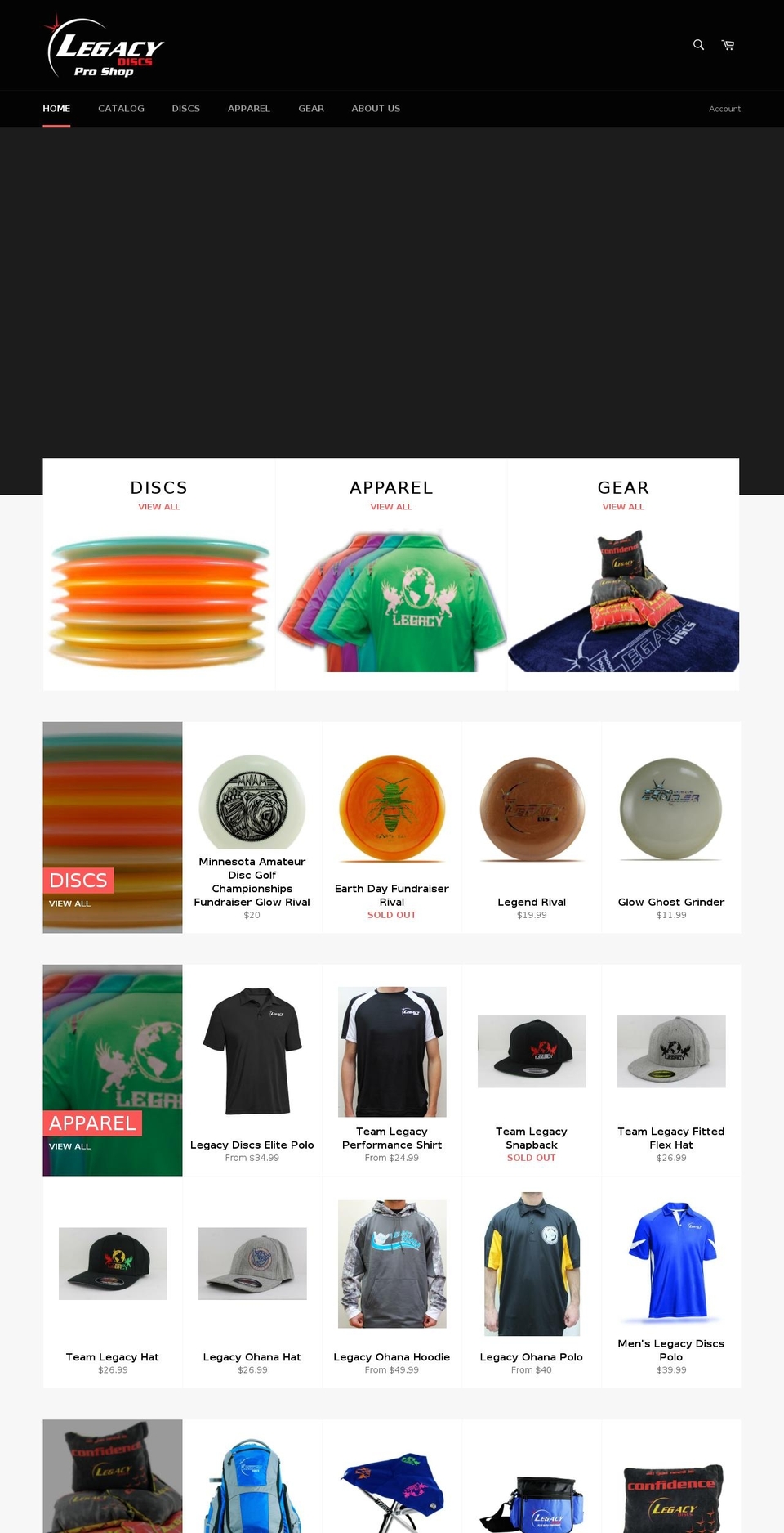 legacydiscsproshop.com shopify website screenshot