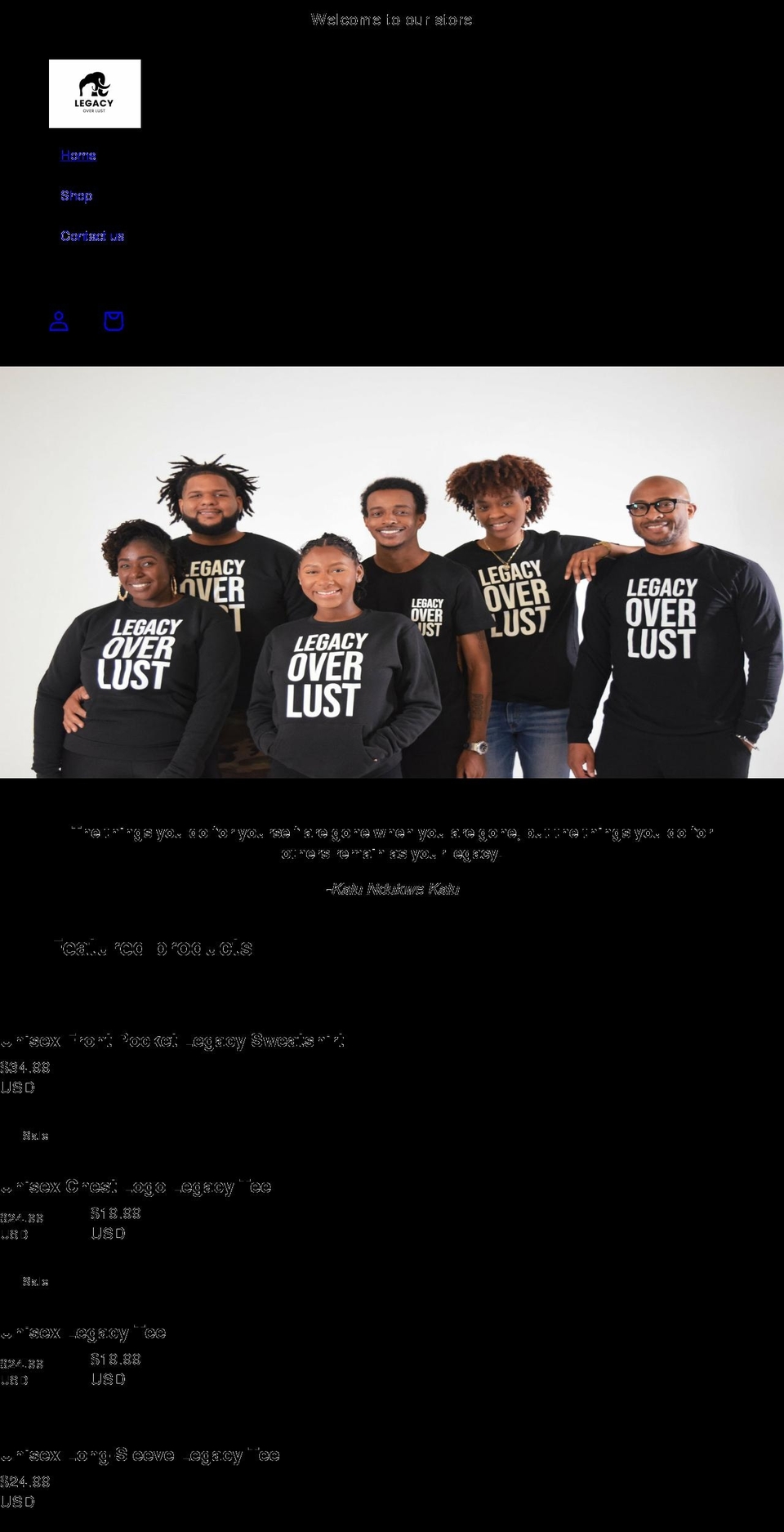 legacyoverlust.com shopify website screenshot