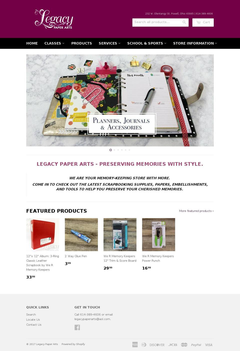legacypaperartsohio.com shopify website screenshot