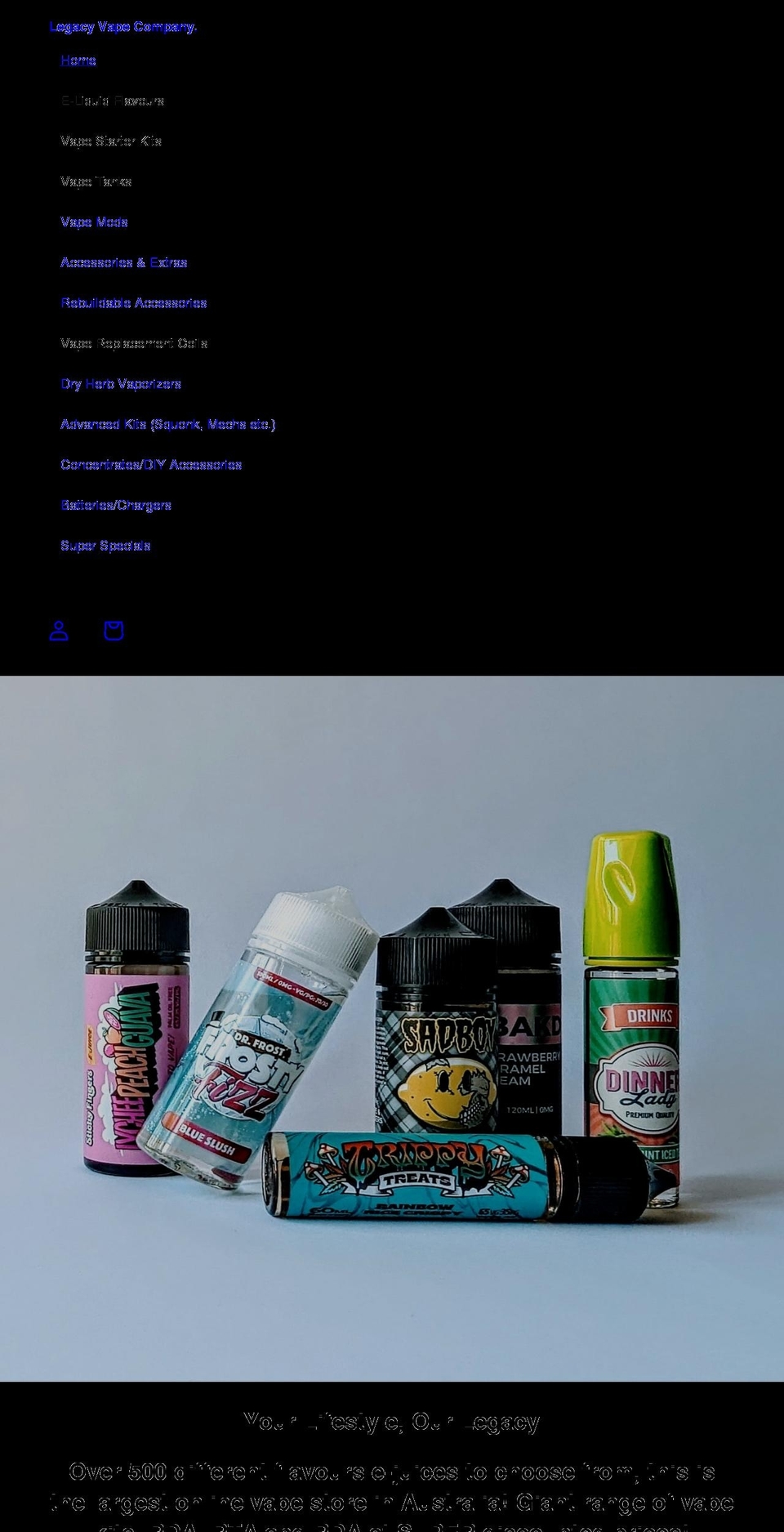 legacyvapecompany.com shopify website screenshot