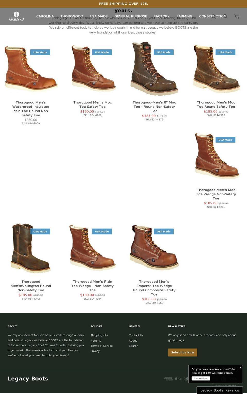 RPS v2.0 Shopify theme site example legacyworkboots.com