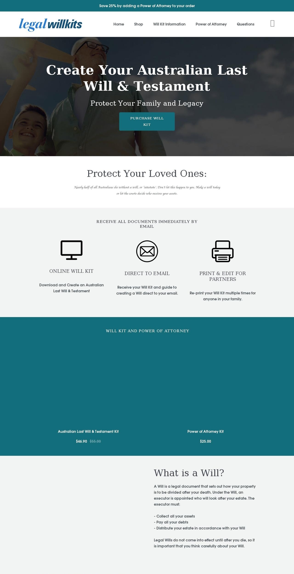 legalwillkits.org shopify website screenshot