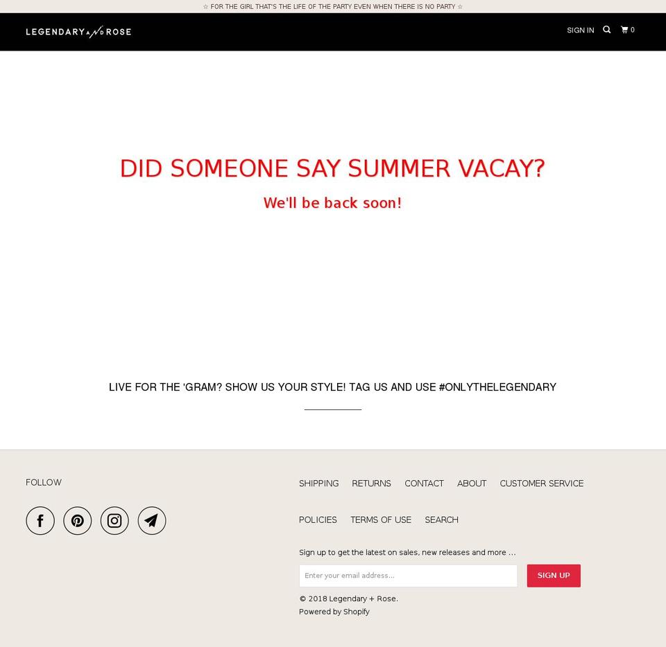 legendaryandrose.com — Shopify storefront screenshot