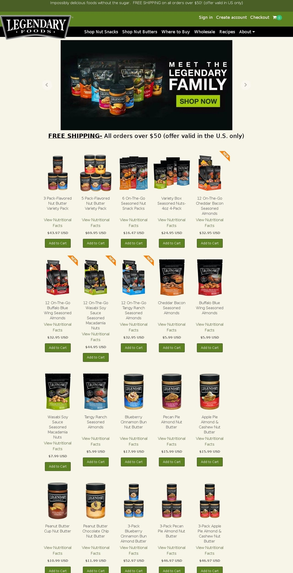 legendaryfoods.us shopify website screenshot