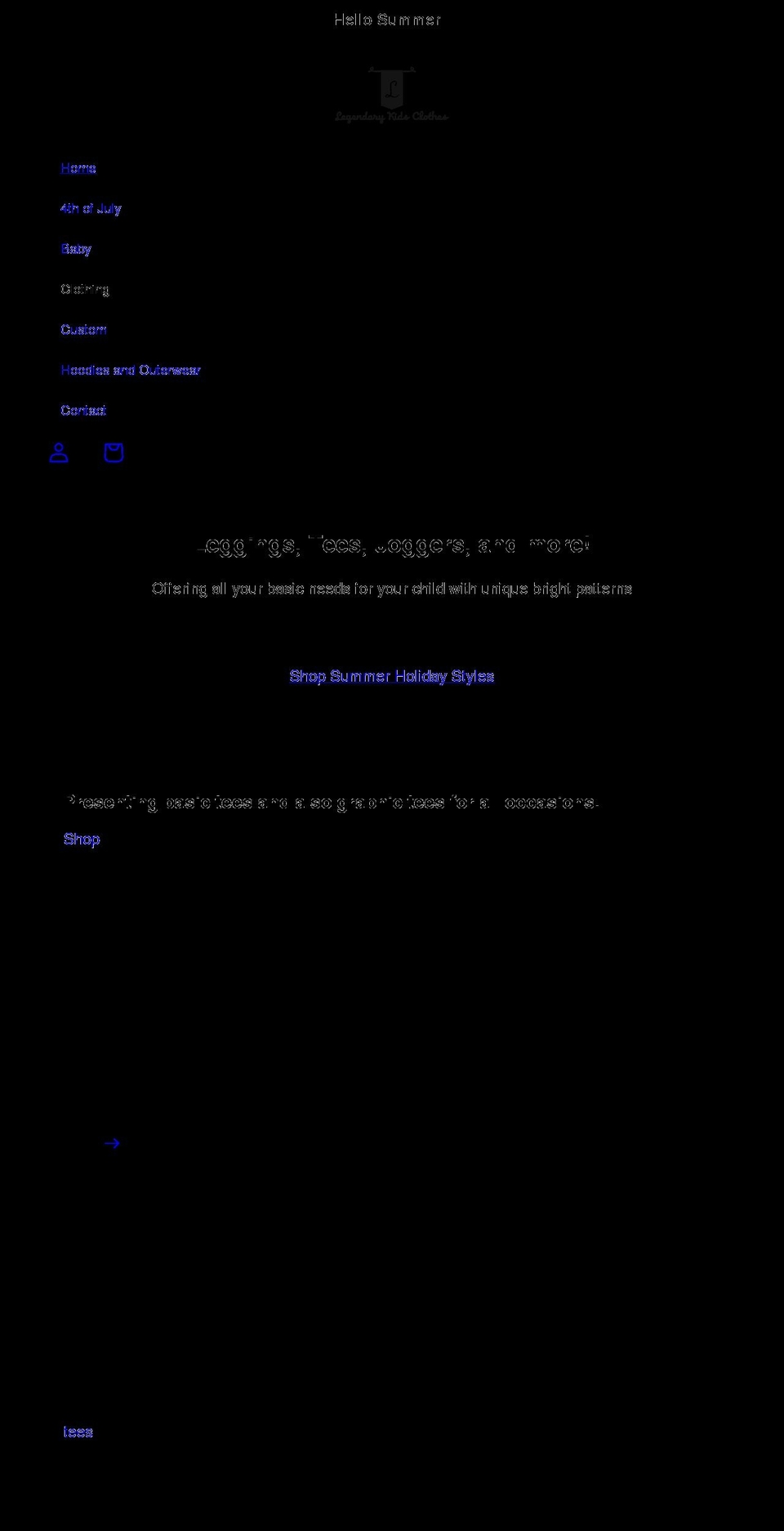 legendarykidsclothes.com shopify website screenshot