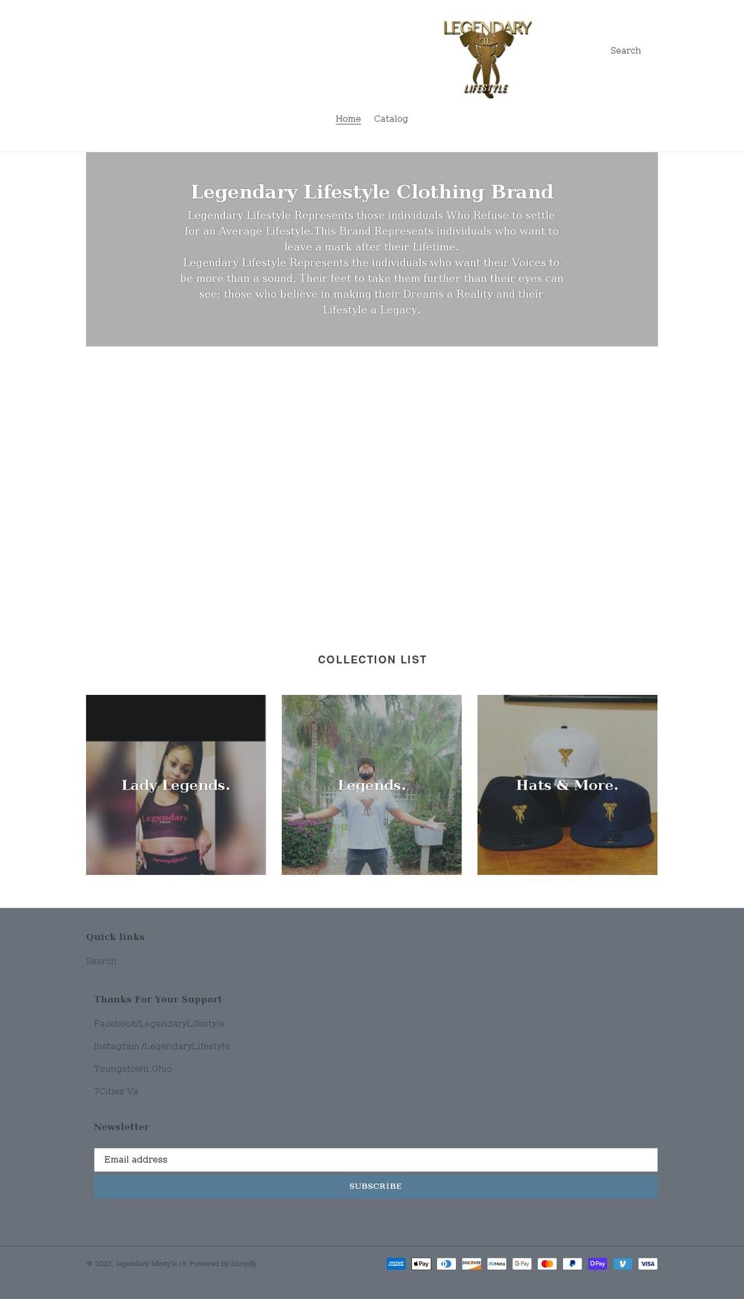 legendarylifestyleclothingbrand.com shopify website screenshot