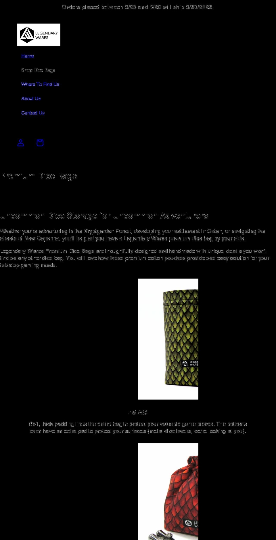 legendarywares.com shopify website screenshot