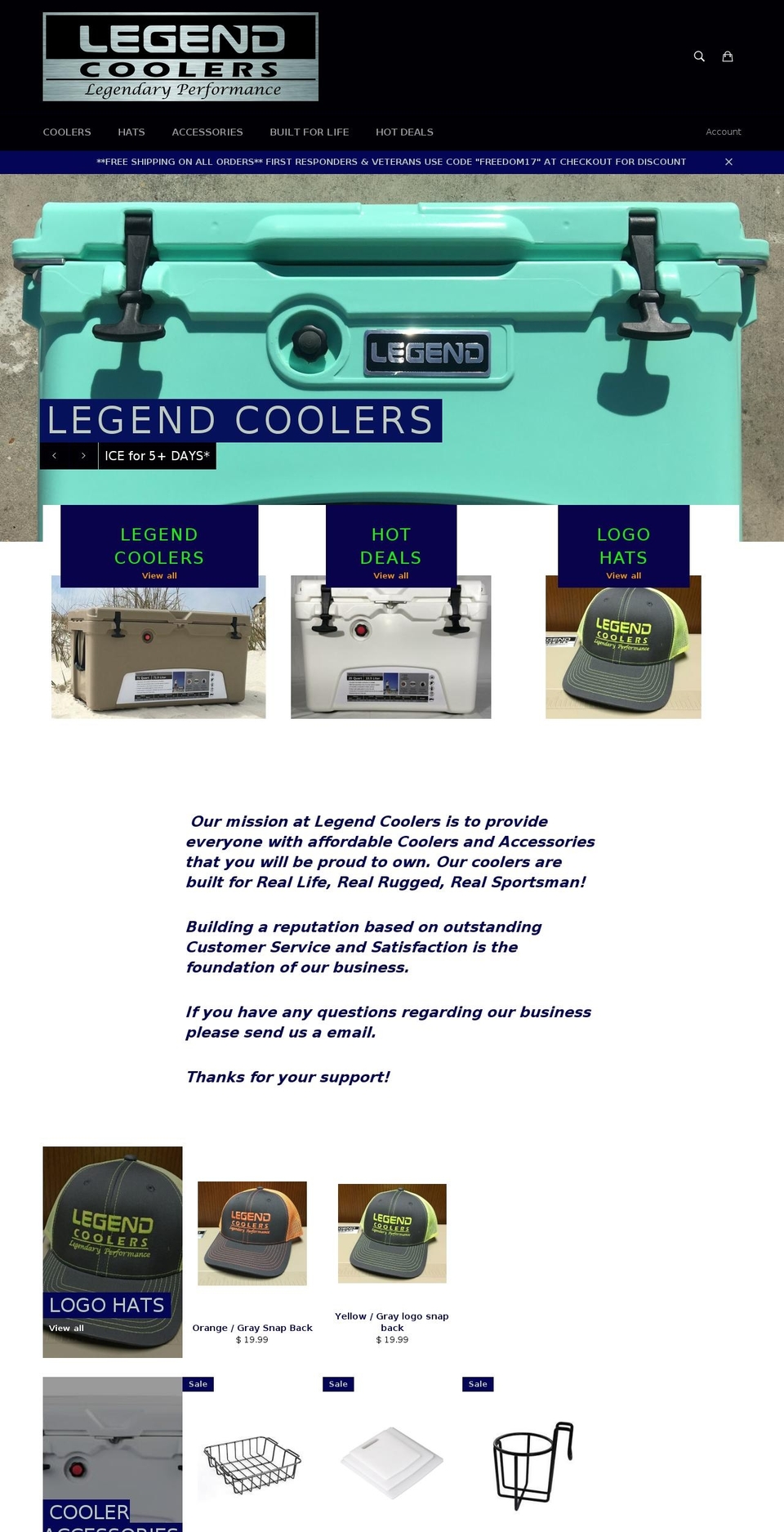 legendcooler.com shopify website screenshot