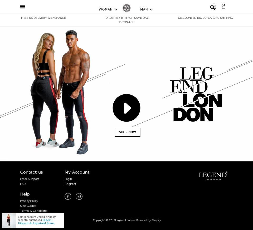 legendlondon.co shopify website screenshot