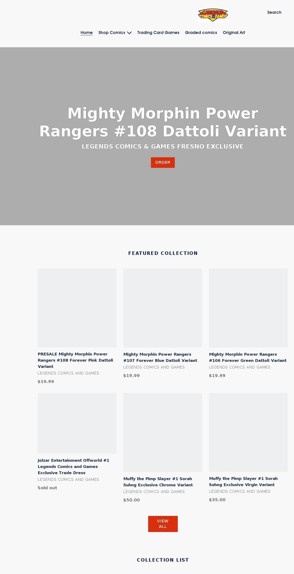legendscomics-games.com — Shopify storefront screenshot