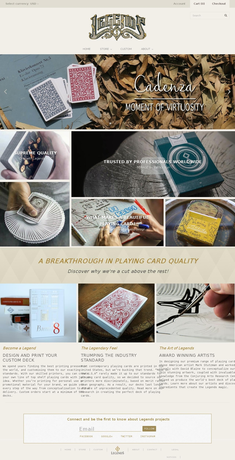 legendsplayingcards.com shopify website screenshot