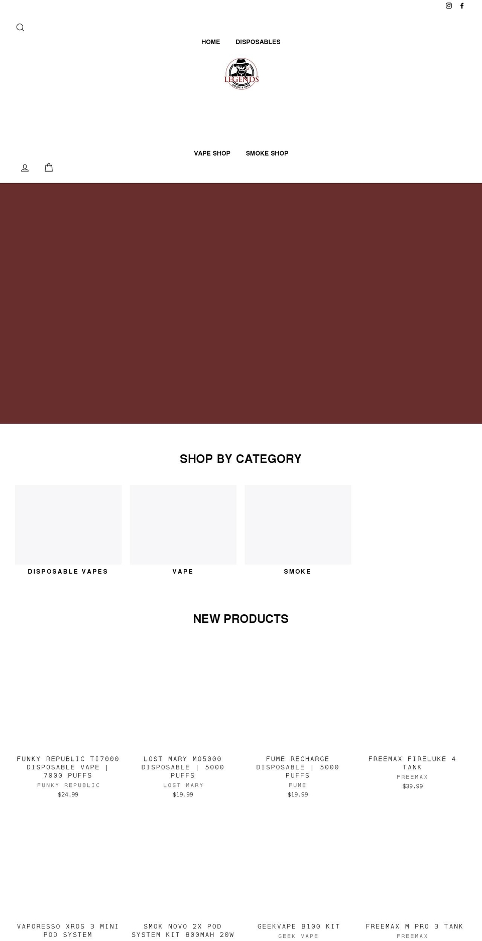 legendssmoke.com shopify website screenshot