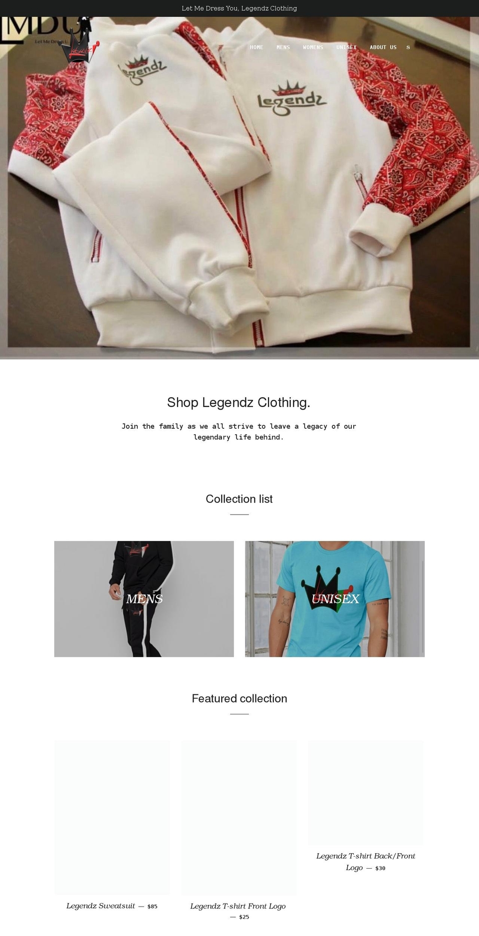 legendzllc1225.com shopify website screenshot