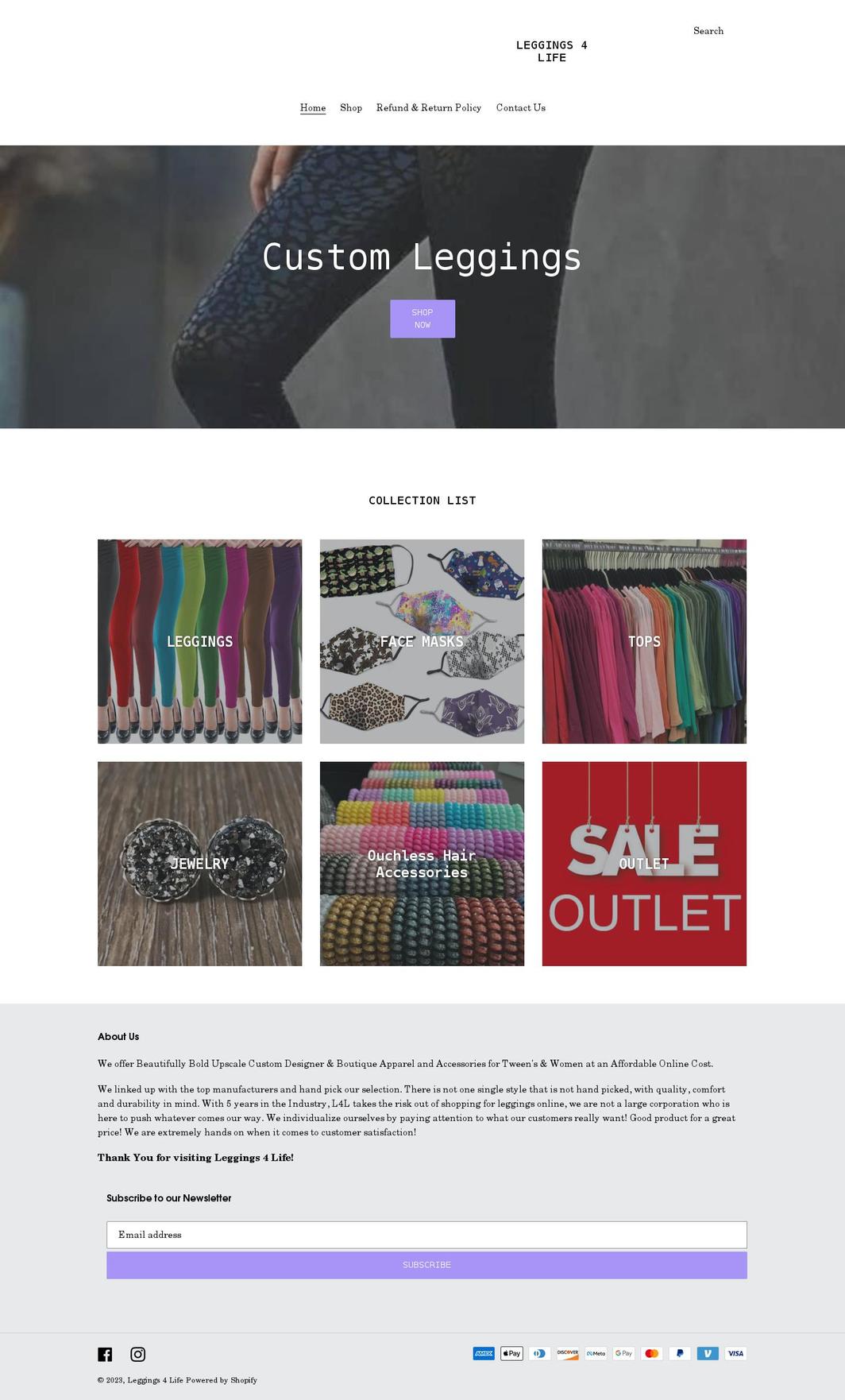 leggings-4-life.com shopify website screenshot