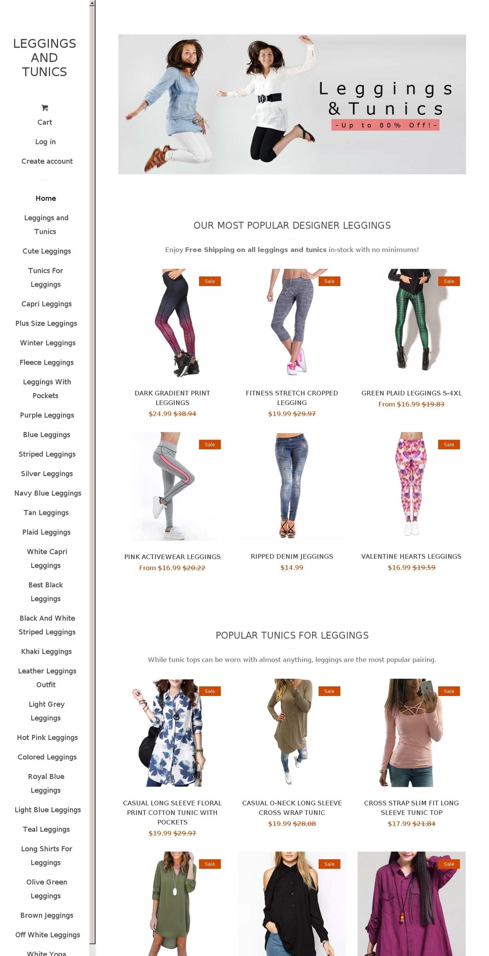 leggingsandtunics.com shopify website screenshot
