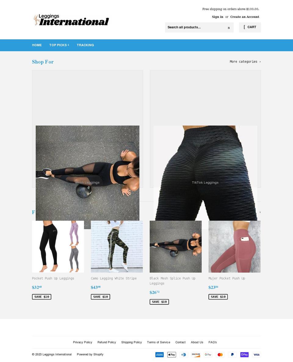 leggingsinternational.com shopify website screenshot
